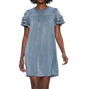 PINCH Slate Blue Shimmer Ruffle Sleeve Shift Dress 4027D Mens Medium